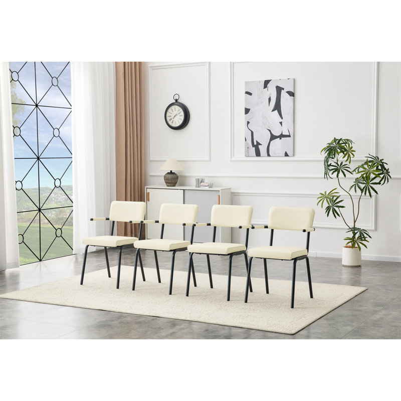 Ensemble de 4 chaises de salle à manger rembourrées en cuir de qualité supérieure, accoudoirs suspendus à la table, pieds en métal avec finition en aérosol (ensemble de 4)
