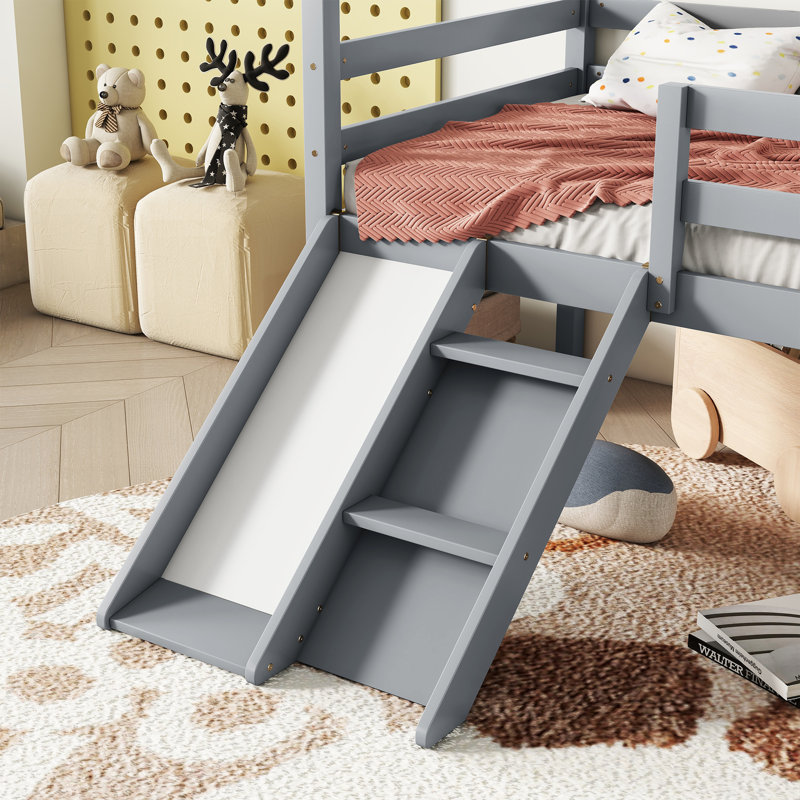 Lit mezzanine simple pour enfants avec glissade amusante et garde-corps de sécurité, Gris