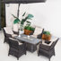 Ensemble repas pour 4 personnes en osier avec table rectangulaire, coussins inclus