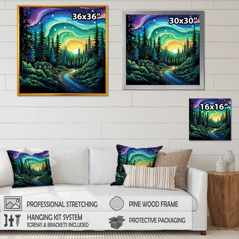 «Northern Lights Magic Landscape - Northern Lights», art mural, Toile tendue, H 30 po x l 30 po x P 1,5 po