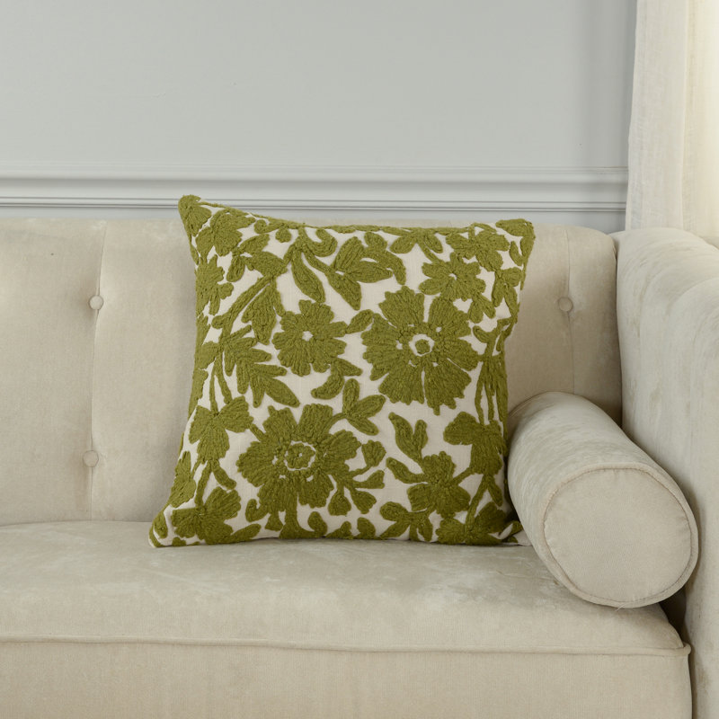 Coussin 100% coton, Naturel / vert, Mélange de duvet