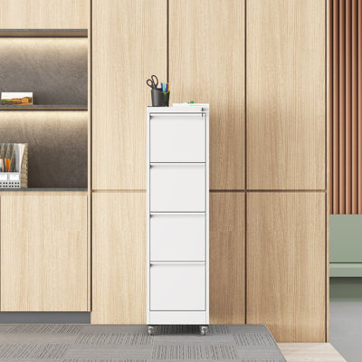 Classeur vertical à 4 tiroirs verrouillables en métal sur roulettes - Armoire verrouillable robuste pour la maison et le bureau