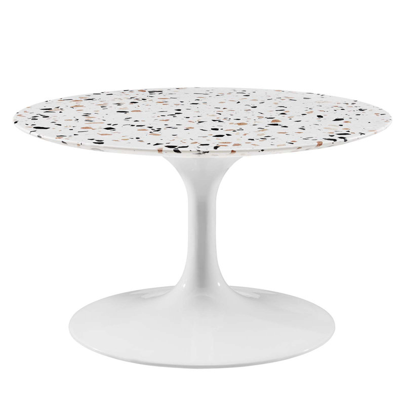 Table basse ronde Lippa Terrazzo par Modway, H 15,5 po x L 28 po x l 28 po, Blanc