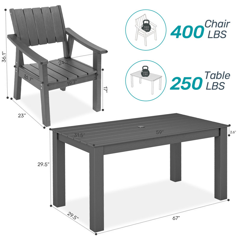 Outdoor Table And Chairs For 4, Patio Dining Sets With Umbrella Hole, Weather Resistant Patio Furniture Set For Lawn, Garden, Backyard, Poolside