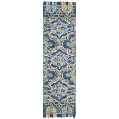 Jahiem Hand-Tufted Wool/Cotton Navy/Green Area Rug