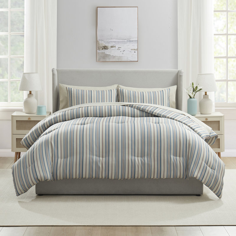 Ensemble d'édredon à lit rayé 7 pièces avec draps et taies d'oreiller Nestl, King Comforter + 6 Additional Pieces