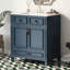 Meuble-lavabo de 30 po de style rétro bleu, structure en bois massif, lavabo en céramique brillante, charnières à fermeture en douceur, grand espace de rangement, glissière à tiroir lisse, meuble-lavabo à motif de rainures unique avec planches, espace de rangement,-121112480