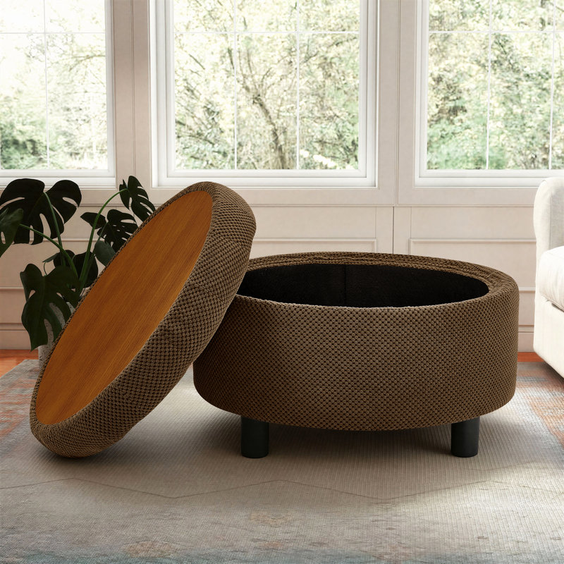 Table basse ronde avec repose-pieds 25 po avec couvercle réversible, Café