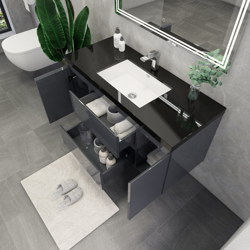 Castin 48" Wall-Mounted Single Bathroom Vanity Set, Glossy Gray