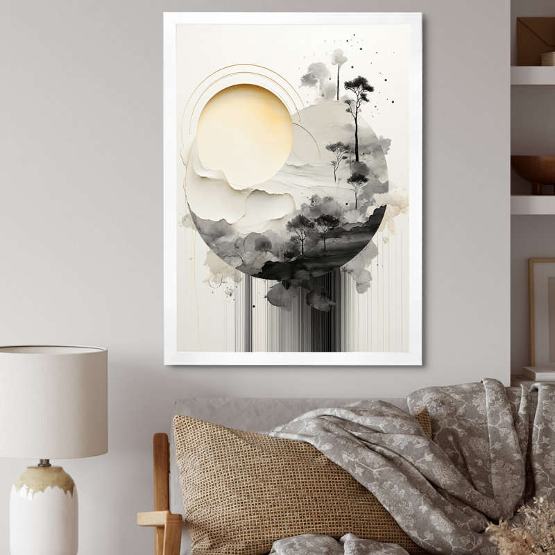 Monochre Mirage Lansdcape 3 - Paysage abstrait, art mural, Cadre simple blanc, H 20 po x l 12 po x P 1 po