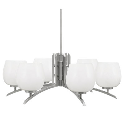 Kurve 6 Light Chandelier Shown In Graphite Finish With 6" White Marble Glass