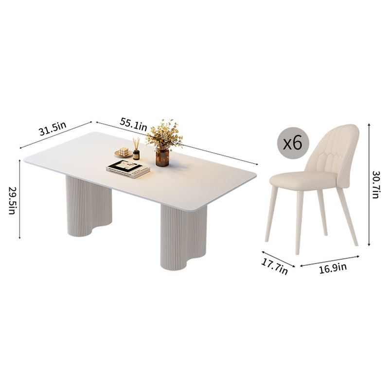 Ensemble de table de salle à manger rectangulaire en pierre frittée simple, H 29,5 po x L 55,1 po x l 31,5 po