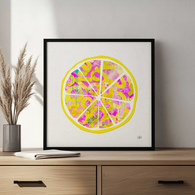 Reproduction d'art «Juuche fruits» par Laura Gibson, Impression sur cadre ouvert sans papier mat, H 12 po x l 12 po, Doré