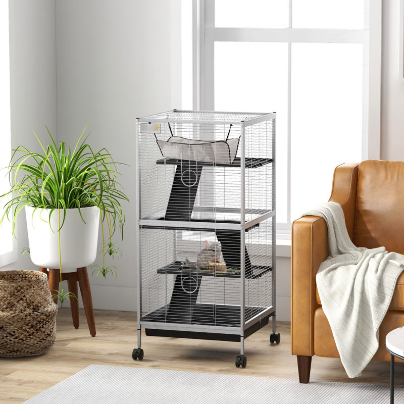 Métal pour animaux de compagnie - 4, roulant, blanc avec pour chinchillas, furets, planeurs à sucre, cage à roulettes pour petits animaux, intérieur abondant, plateau de purge sans effort,
