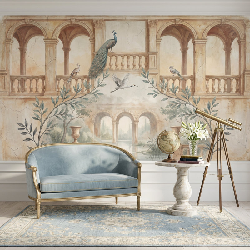Décoration murale murale en forme d'arche classique de style italien avec cour intérieure amovible, 160 po x 108 po