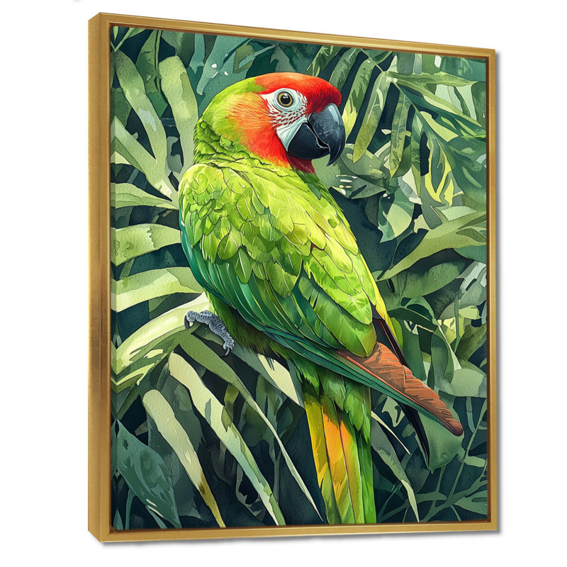 «Cladd Feather And Parrot In The Tropics I», reproduction d'art sur toile, H 20 po x l 12 po, Impression encadrée flottante