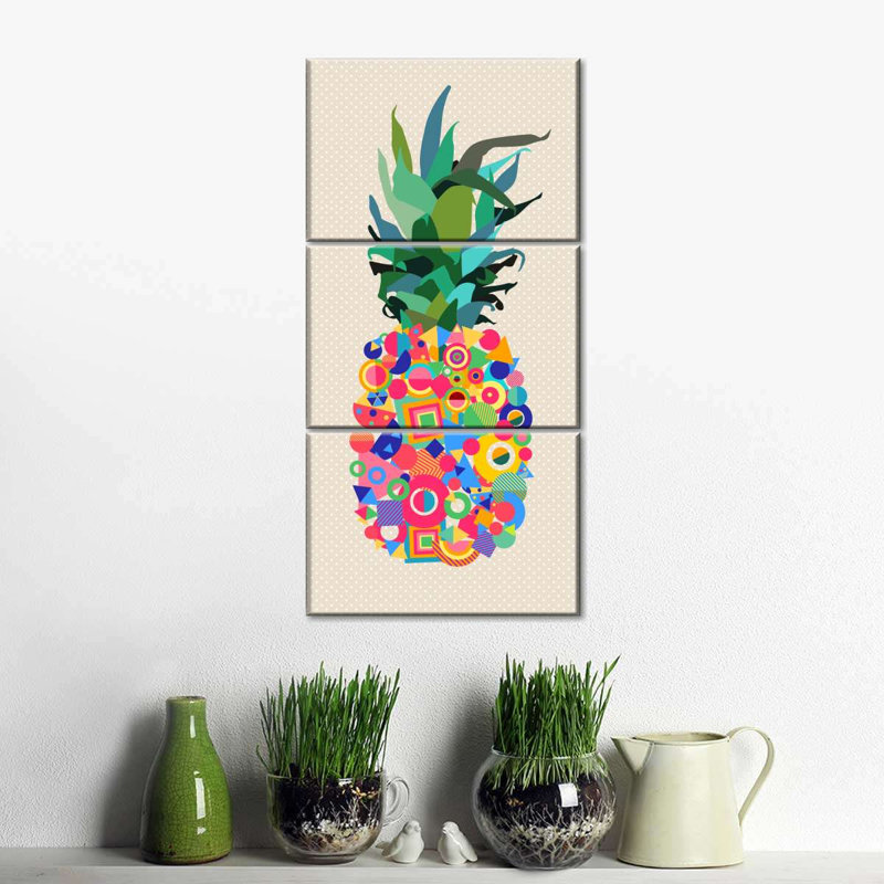 Abstrait ananas - ensemble de 3 impressions sur toile tendue, H 15 po x l 32 po