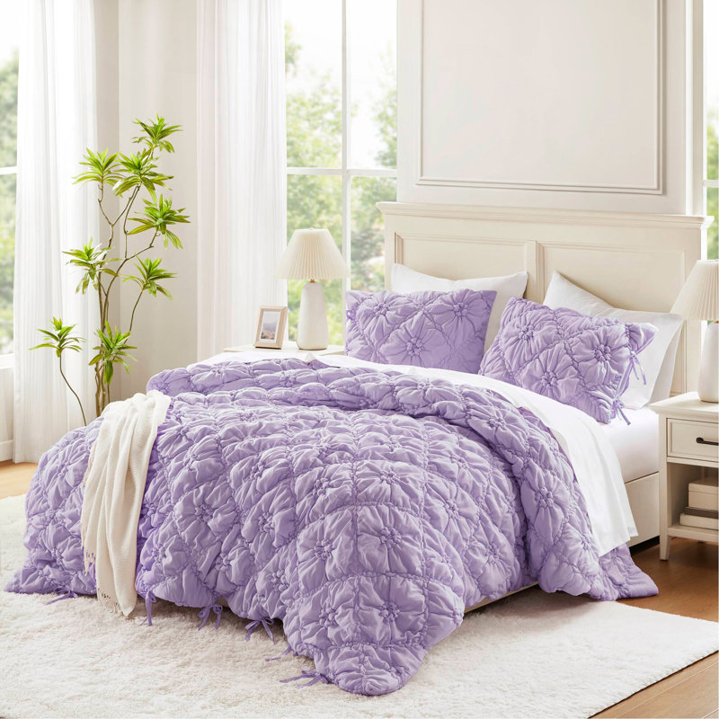 Ensemble d'édredon 3 pièces, Mauve, Édredon double et 2 taies décoratives