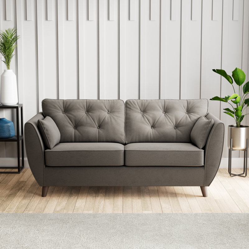 Birjesh 186Cm Fixed Sofa, Asphalt, Dark Brown Wood