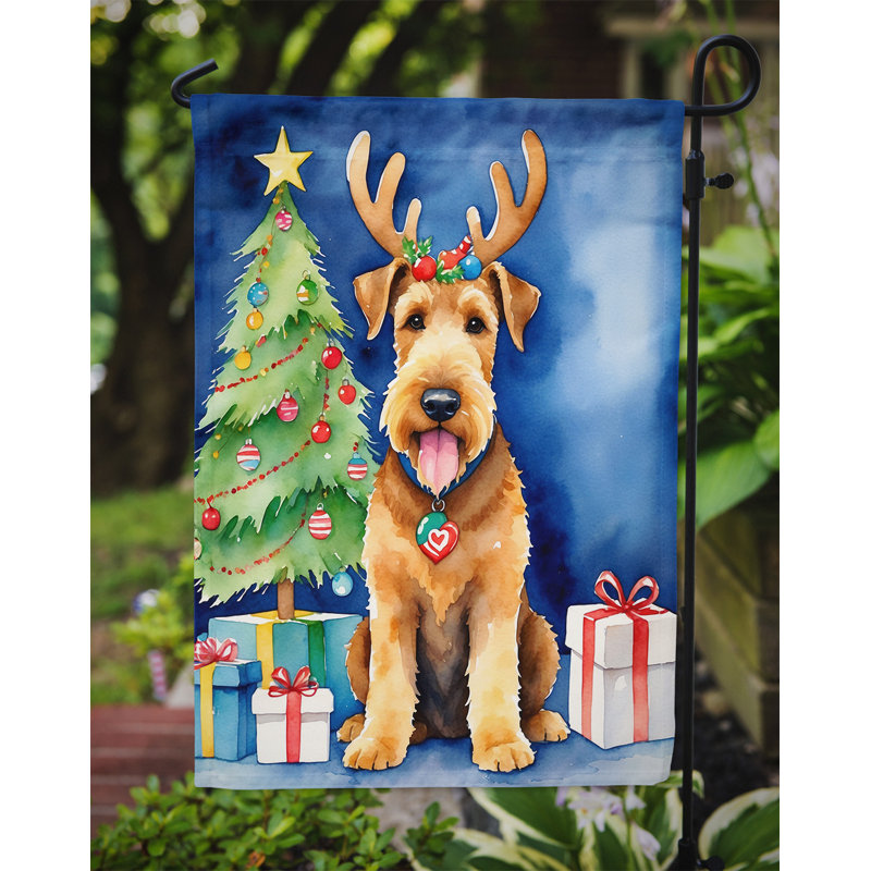 Christmas Reindeer Garden Flag, Airedale Terrier