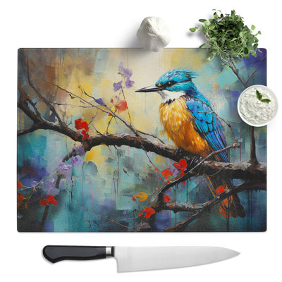 Kingfisher Abstract  Glass Chopping Board