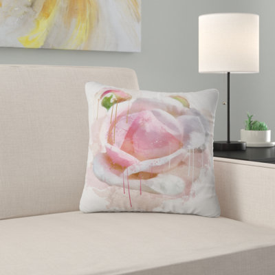 Pink Rose Flower with Paint Splashes - Floral Printed Pillow