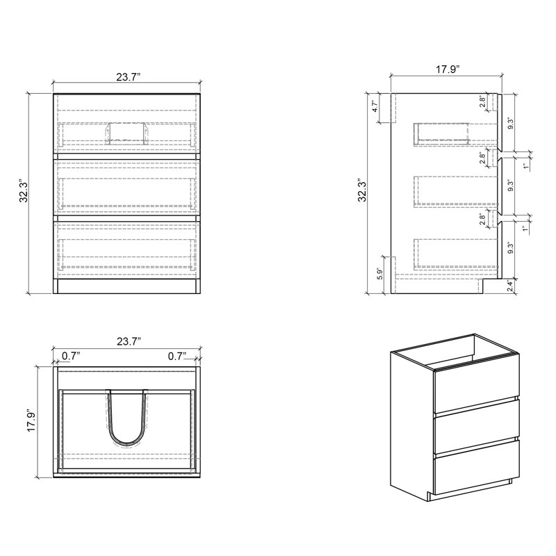 Meuble-lavabo moderne pour salle de bain - Conception ergonomique et spacieuse de 61 cm Gris, optimise l'espace