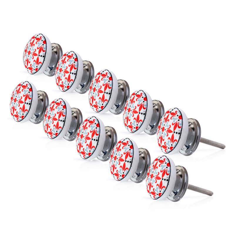 Hand-Painted Ceramic Round Cabinet Knobs with Mounting Hardware