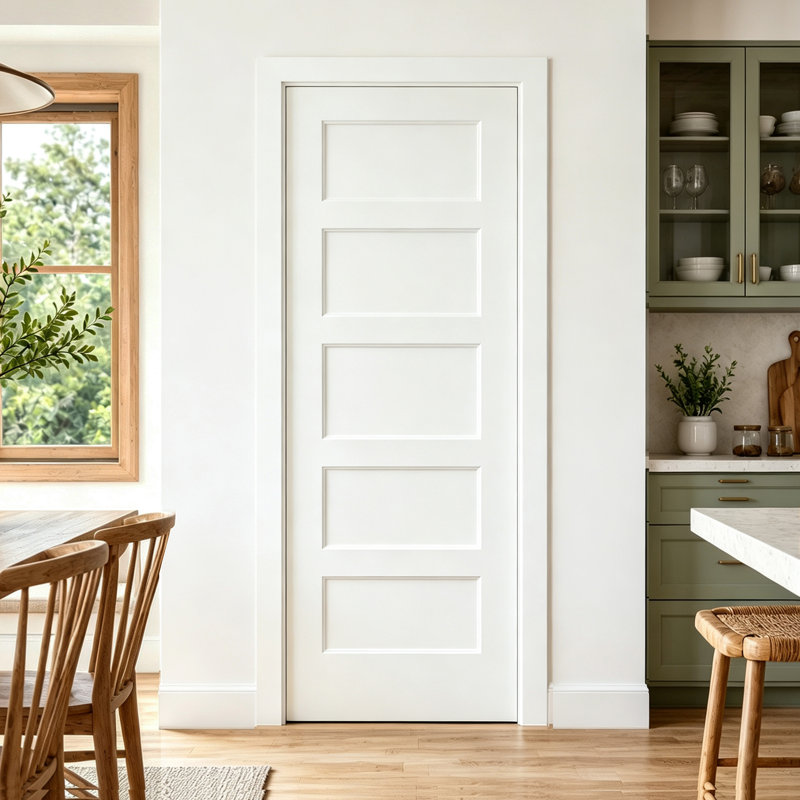 Ensemble de porte de garde-manger blanc à 5 panneaux avec cadre et charnières argentées Prehung Compatible, 24 po x 80 po