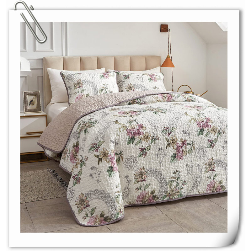 Quilts,3 Pieces Quilt Set, Floral Reversible Bedspread Coverlet Set, Soft Microfiber Lightweight Bed Cover For All Season