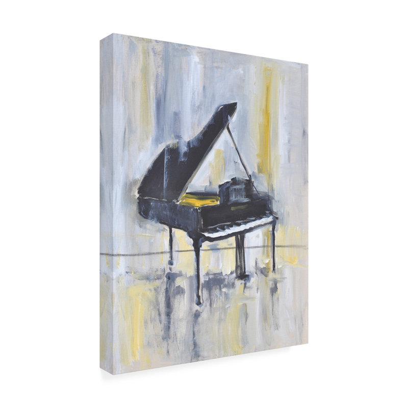 «Piano in Gold II» par Allayn Stevens - peinture sur toile tendue, H 47 po x l 35 po x P 2 po