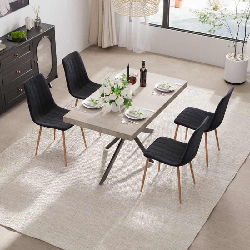 55-70in Rectangle Extendable Dining Table Set, Black/Gold, 5
