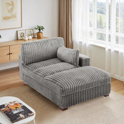Helton Oversized Upholstered Faux Rabbit Fur Flannel Chaise Lounge with Armrests & Throw Pillows by Ebern Designs