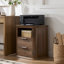 22" Large Tabletop Round Corner Nightstand with Charging Station Fluted Design with 2 Drawers-1447667027