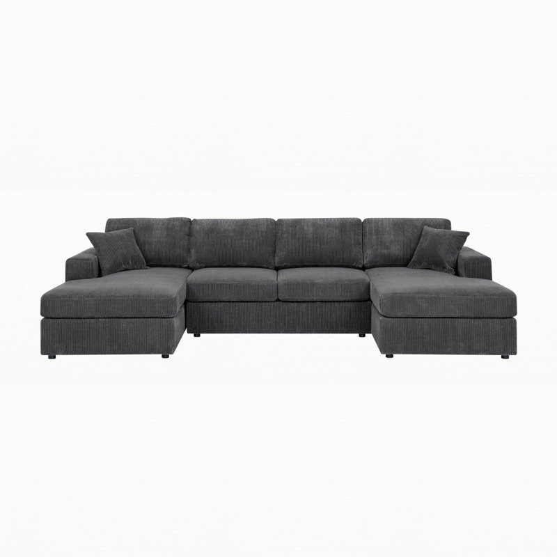 3 - Piece Double-Chaise Sectional, Gray Corduroy