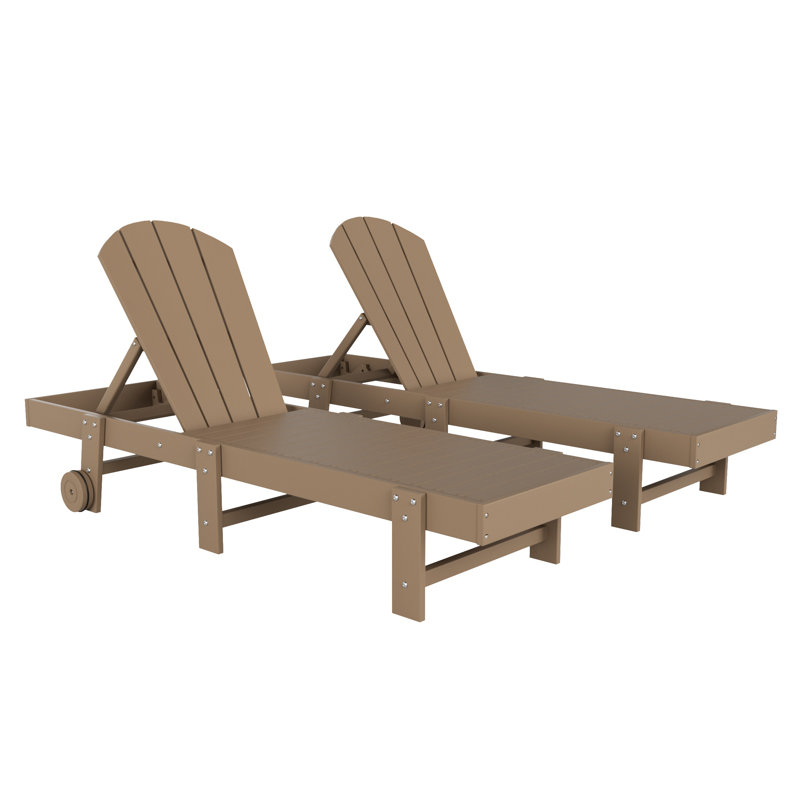 Laguna 77.6" Long Outdoor All-Weather Poly Reclining Chaise Lounge Set, Weatherwood