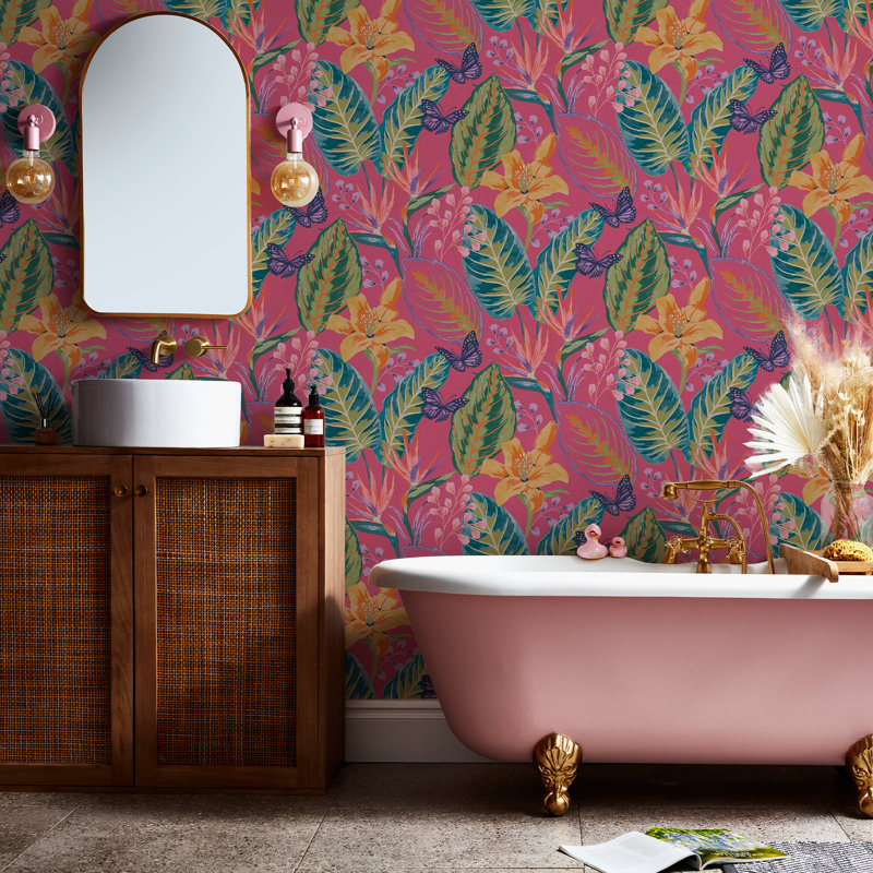 Floral Wallpaper Double Roll, Pink