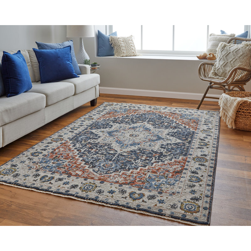 Tapis oriental bleu / rouge Kinchen, Rectangle 12 pi x 15 pi