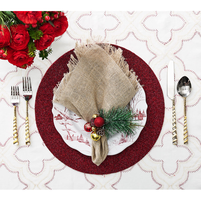 Fringe Linen Napkin, Natural/Silver