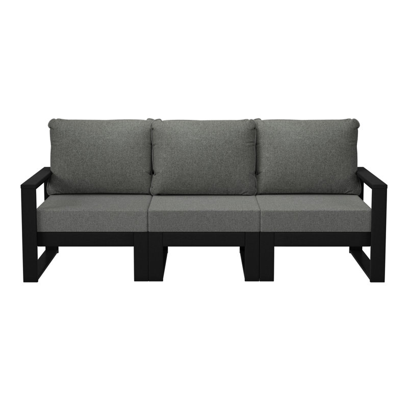 Canapé d'extérieur avec cadre, Gris, Noir, noir, noir, noir