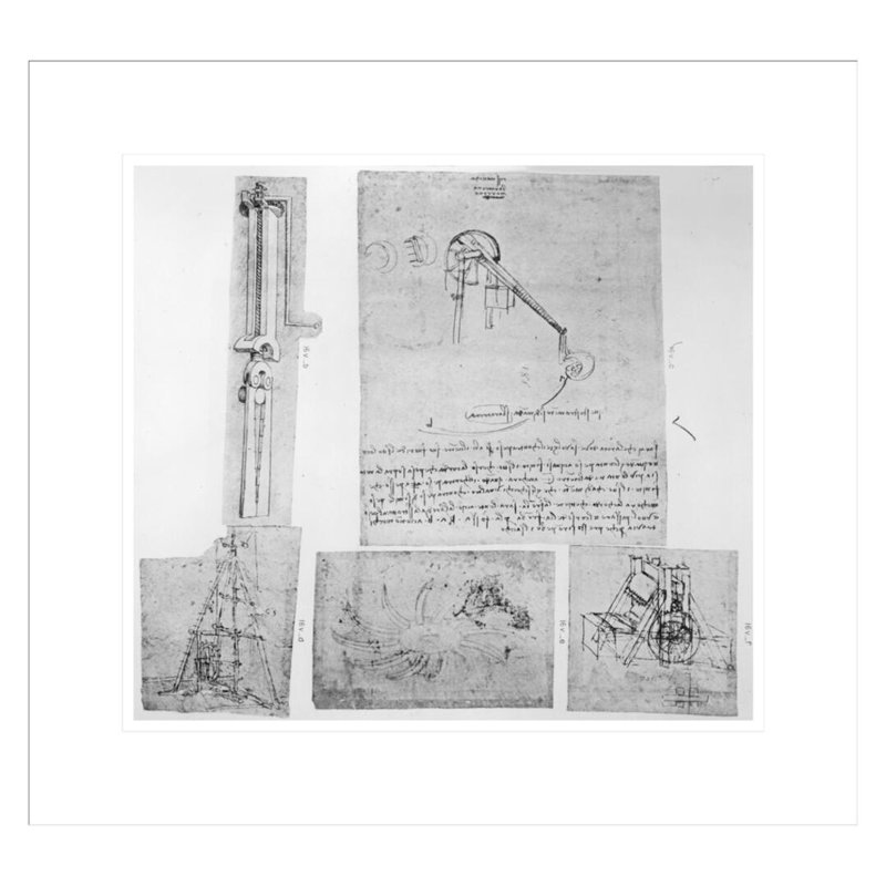 Fol. «16v from the Codex Atlanticus» par Leonardo Da Vinci - Estampe numérique encadrée, H 17,75 po x l 19,14 po