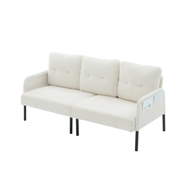 Causeuse 67 po en velours côtelé avec poches latérales 67 po, Beige