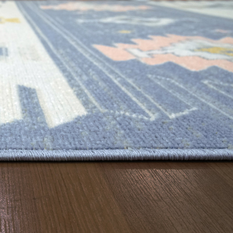 Tapis bleu / blanc Willington, Rectangle 7 pi 10 po x 10 pi 10 po