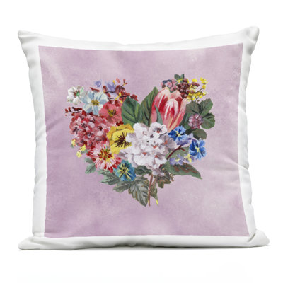 Heart Shaped Garden Blooms Outdoor Printed Pillow, design by Melissa Wang, 18 x 7 x 18