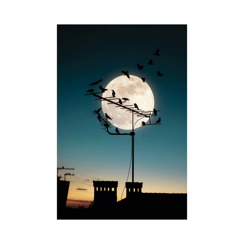 Moon And Birds by Abdullah Evindar - Wrapped Canvas Print