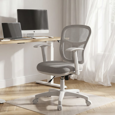 Chaise de bureau pivotante en filet, chaise de bureau à hauteur et dossier réglables, chaise de bureau ergonomique à bras fixe pour petit bureau