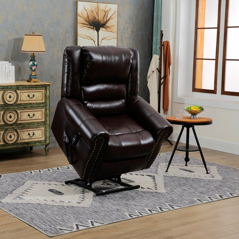 Fauteuil capitonné large de 40,15 po Kapka, Similicuir brun antique