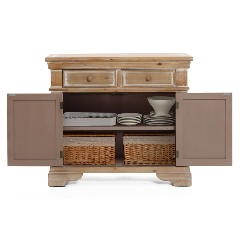 Calesta Fully Assembled Distressed 2-Drawer 2-Door Accent Cabinet