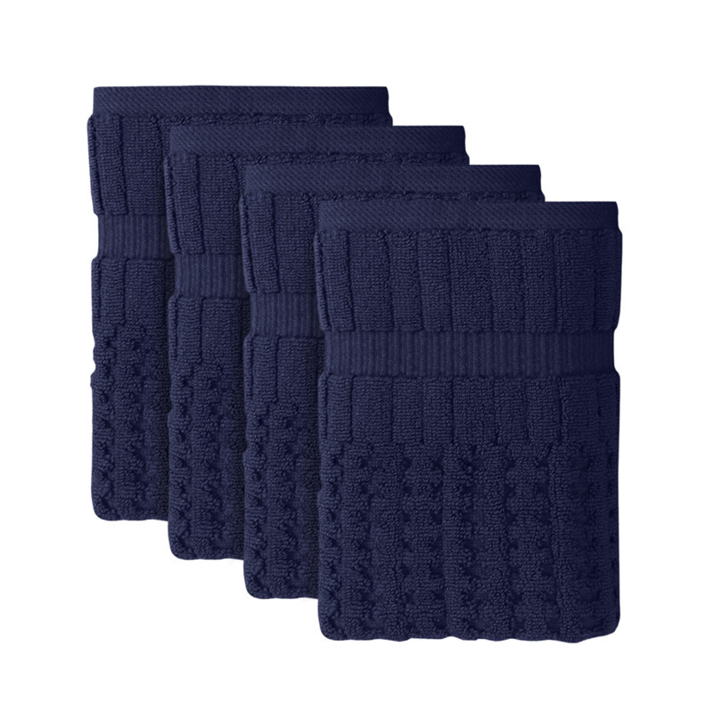Ensemble de 4 serviettes Willow - 100% coton peigné, qualité supérieure 630 g / m², bleu marine, ultra doux et très absorbant (4 serviettes à main)