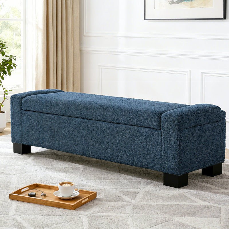 Banc repose-pieds, repose-pieds rectangulaire avec rangement caché, Bleu